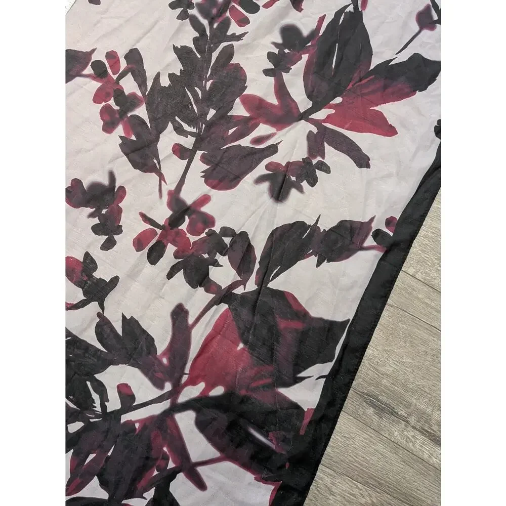 Calvin Klein Floral Chiffon Wrap Scarf Black Burgundy Festival Rodeo Hair Scarf